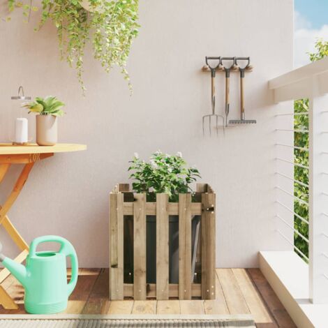 Jardinière  Pot de Fleurs avec design de clôture 50x50x50 cm pin imprégné CVW65518