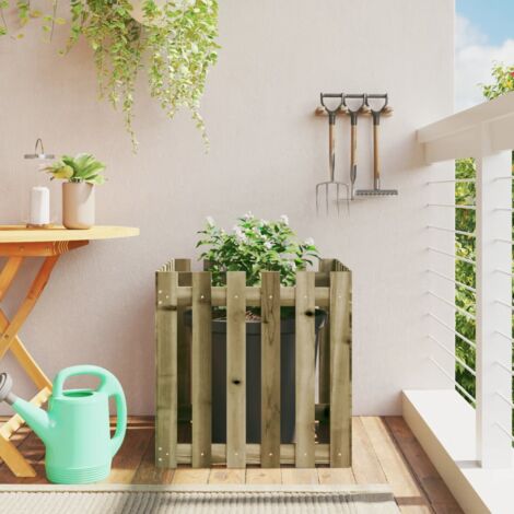 Jardinière  Pot de Fleurs avec design de clôture 60x60x60 cm pin imprégné CVW67549