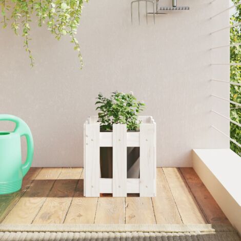 Jardinière  Pot de Fleurs avec design de clôture blanc 30x30x30 cm pin massif CVW65562