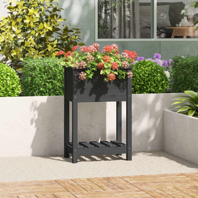Jardinière Pot de Fleurs avec étagère Gris 54x34,5x81 cm Bois massif de pin CVW20848