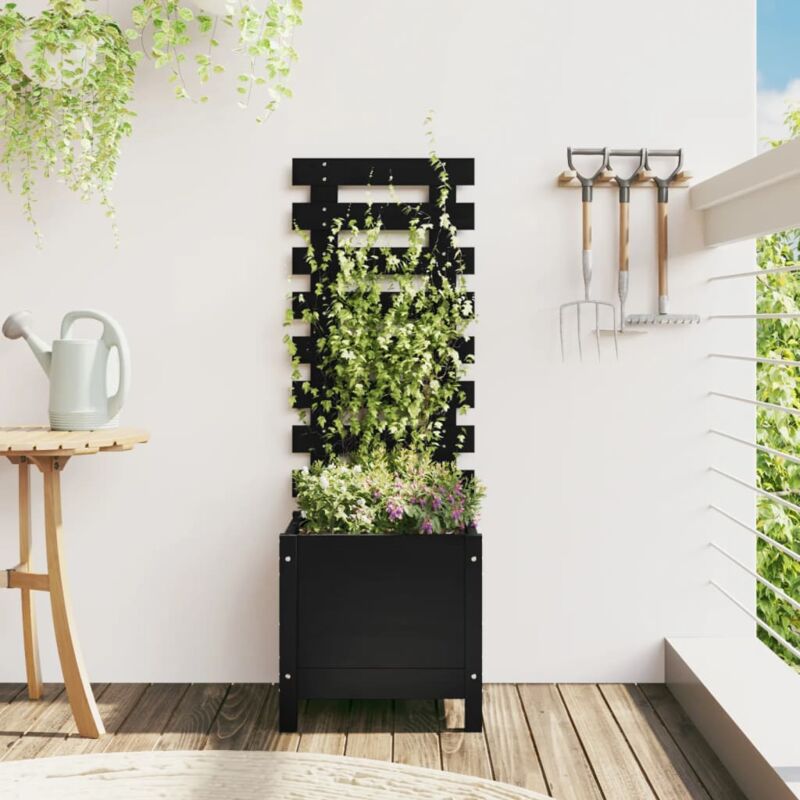 Jardinière Pot de Fleurs avec support noir 39x39,5x114 cm bois de pin massif CVW46017