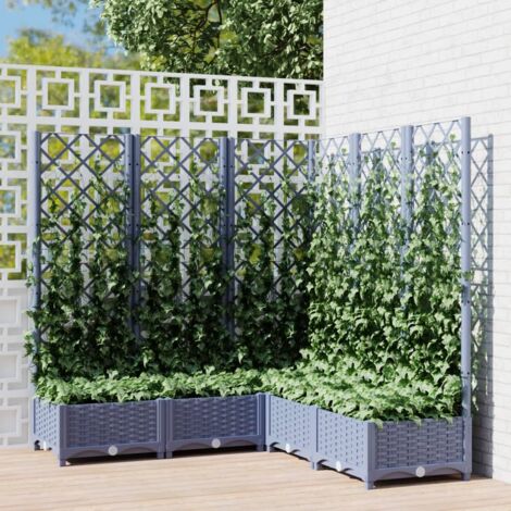 Jardinière  Pot de Fleurs avec treillis bleu gris 120x120x121,5 cm PP CVW32031