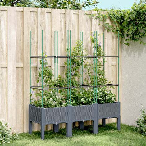 Jardinière  Pot de Fleurs avec treillis bleu gris 120x40x142,5 cm PP CVW64384