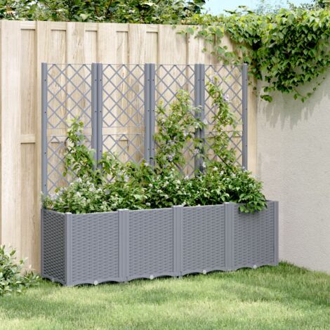 Jardinière  Pot de Fleurs avec treillis bleu gris 160x40x140 cm PP CVW18868