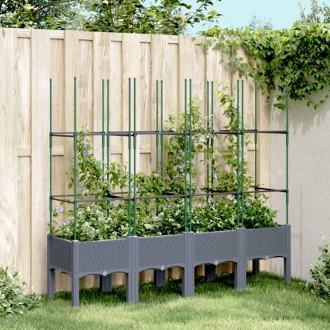 Jardinière  Pot de Fleurs avec treillis bleu gris 160x40x142,5 cm PP CVW74914