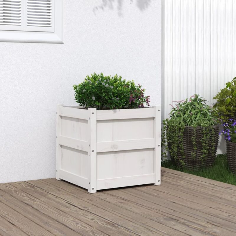 Jardinière Pot de Fleurs blanc 50x50x50 cm bois de pin massif CVW70837