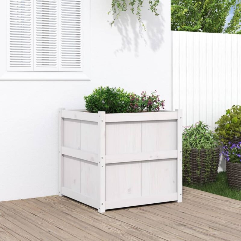 Jardinière Pot de Fleurs blanc 70x70x70 cm bois de pin massif CVW88234