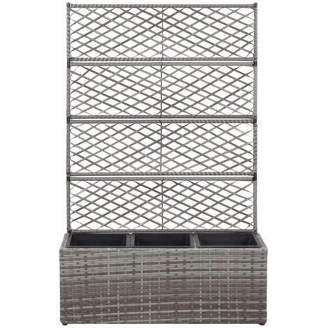 Jardinière, Pot de Fleurs d'extérieur, Lit surélevé en treillis 3 pots 83x30x130cm Résine tressée Gris OIB8329E