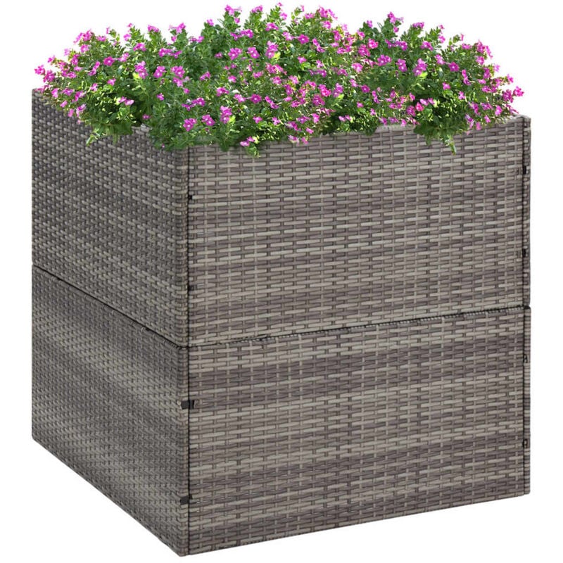 Jardinière Pot de Fleurs Gris 80x80x80 cm Résine tressée CVW76844