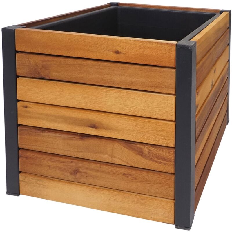 Jardinière pot de fleurs pour extérieur en bois d'acacia marron et aluminium 32x34x34 cm 040007218