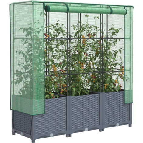 Jardinière  Pot de Fleurs surélevée avec housse aspect rotin 120x40x138 cm CFW88134