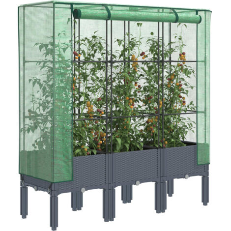 Jardinière  Pot de Fleurs surélevée avec housse aspect rotin 120x40x140 cm CFW77113