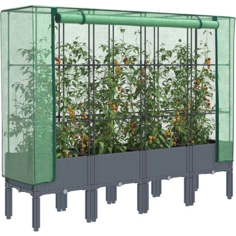 Jardinière  Pot de Fleurs surélevée avec housse aspect rotin 160x40x140 cm CFW85195