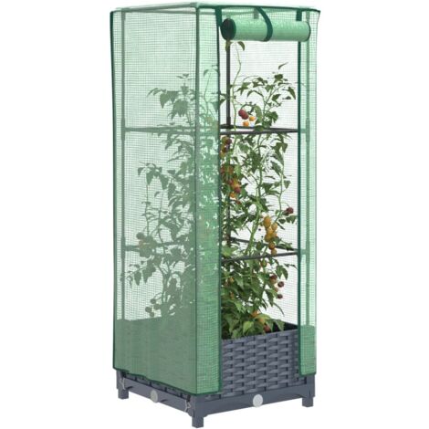 Jardinière  Pot de Fleurs surélevée avec housse aspect rotin 40x40x123 cm CFW82188