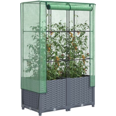 Jardinière  Pot de Fleurs surélevée avec housse aspect rotin 80x40x138 cm CFW96811