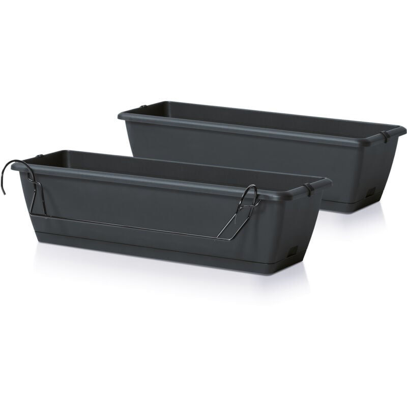 Jardinière pour balustrade de balcon avec support - 2 pièces / env. 60 cm - couleur : anthracite (grand / 2 pièces)