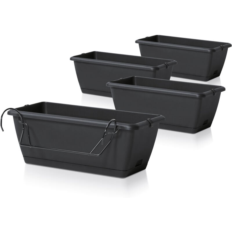 Jardinière pour balustrade de balcon avec support - 4 pièces / env. 40 cm - couleur : anthracite (4 pièces)