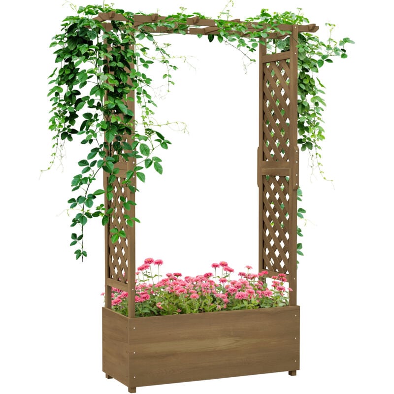 Jardinière rectangulaire sur pied avec treillis et arche bois pré-huilé