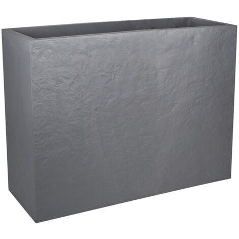 Jardinière rectangulaire Volcania effet pierre - 78,5 x 29,5 x 60 cm - 46 L - Gris galet - Eda