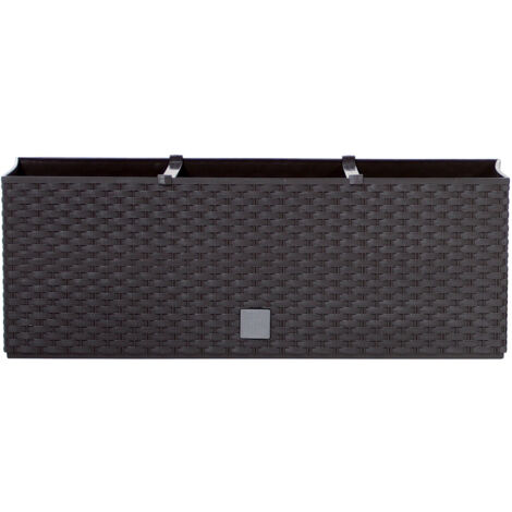 Jardinière rectangulière chocolat 17l – Système d'arrosage automatique – Dimensions 52 x 20 x 19 cm – Simil Rattan pour intérieur et extérieur – Zanvic