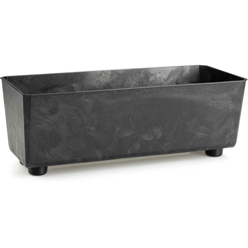Jardinière rectangulaire en béton noir – Résistante aux UV – Pour intérieur et extérieur – Taille compacte pour balcon et terrasse