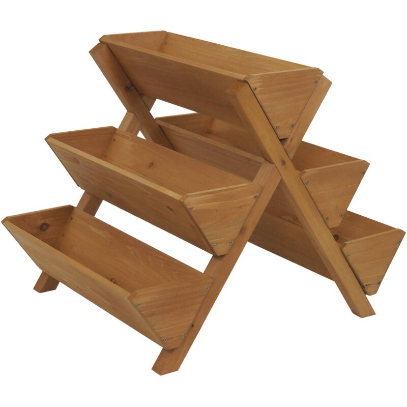 Escalier pour plantes HHG-646, étagère à fleurs, escalier à herbes aromatiques, bac à fleurs, jardinière sur pied, 5 bacs 56x56x70, extérieur, bois