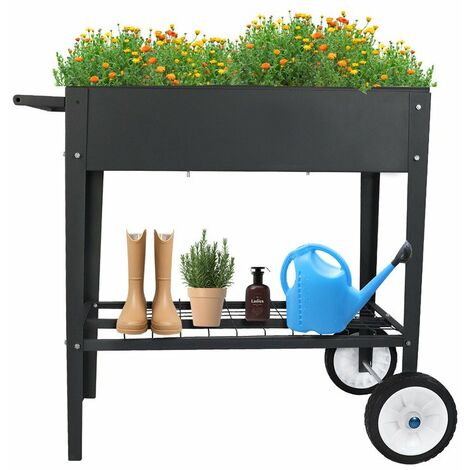 Jardinière sur Pied métal pour Bac à fleurs mobile Potager de Surélevée Bac Jardinière Potagère (76x40x79 cm)-Gris