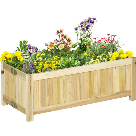 Jardinière sur pied pliable bac à fleurs dim. 70L x 30l x 25H cm corps aspect lattes bois sapin pré-huilé - Beige