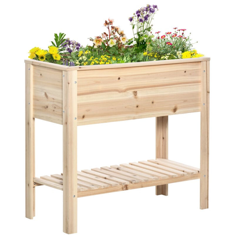 Jardinière sur pied potager dim. 90 x 40 x 81 cm - étagère - inserts d'irrigation, géotextile inclus - bois sapin pré-huilé