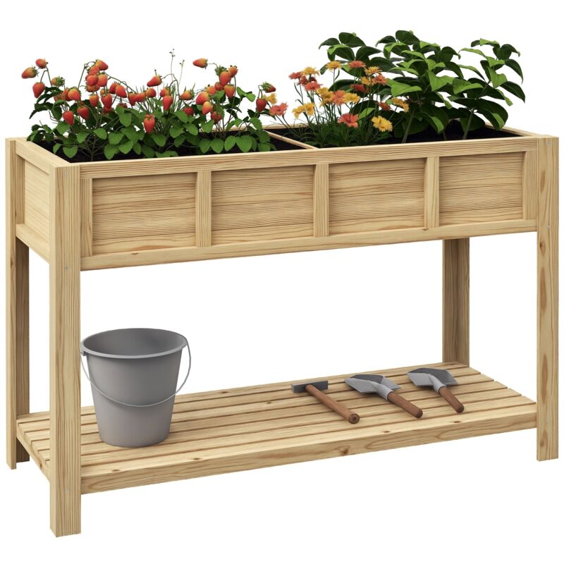 Jardinière sur pied - séparateur amovible, étagère - bois sapin autoclave