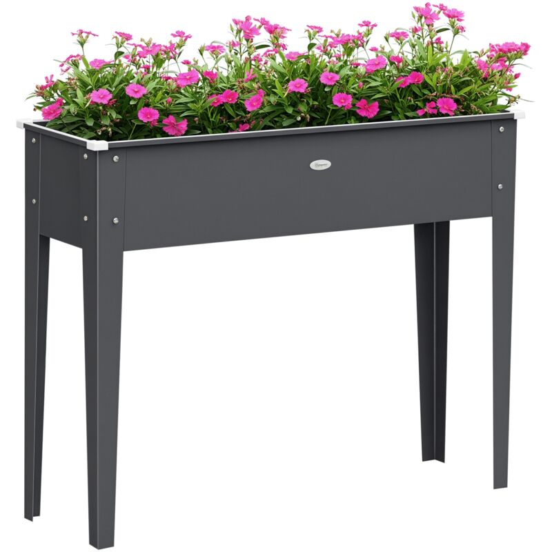 Jardinière sur pied carré potager 100L x 30l x 80H cm - trou drainage - acier galvanisé gris