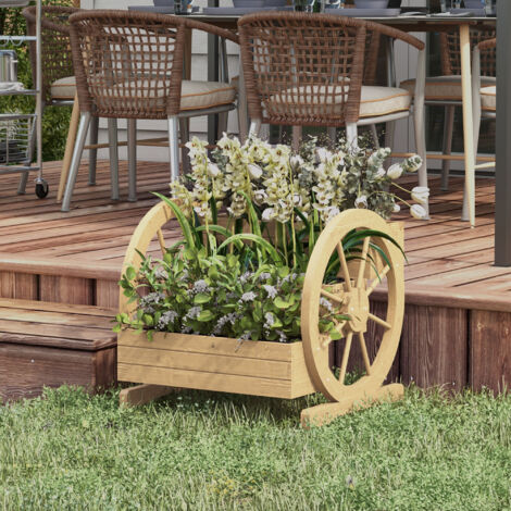 Jardinière sur Pieds carré Potager 3 étages avec 2 roues Charrette Bois Sapin. dim. 62L x 61l x 57H cm