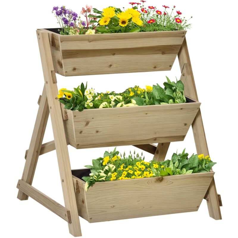 Outsunny - Jardinière sur pieds carré potager 3 étages dim. 71L x 61l x 77H cm inserts d'irrigation feutre de drainage bois sapin autoclave