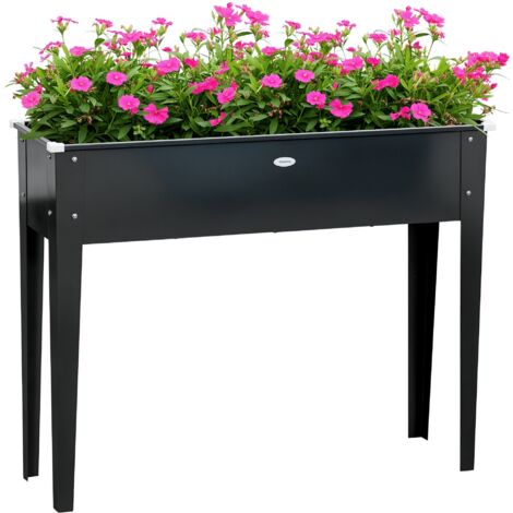 Jardinière sur pieds carré potager avec trou de drainage acier galvanisé 100 x 30 x 80 cm noir