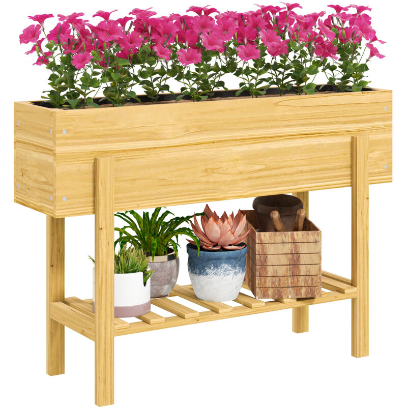 Jardinière sur pieds carré potager de jardin sur pieds avec 2 trous de drainage en bois 100 x 30 x 70,5 cm bois naturel-Bois naturel