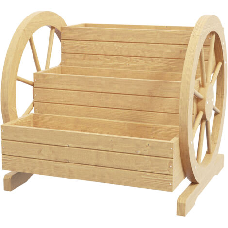 Jardinière sur pieds carrée potager 3 niveaux avec 2 roues, chariot en bois de sapin, dim. 62 x 61 x 57 cm