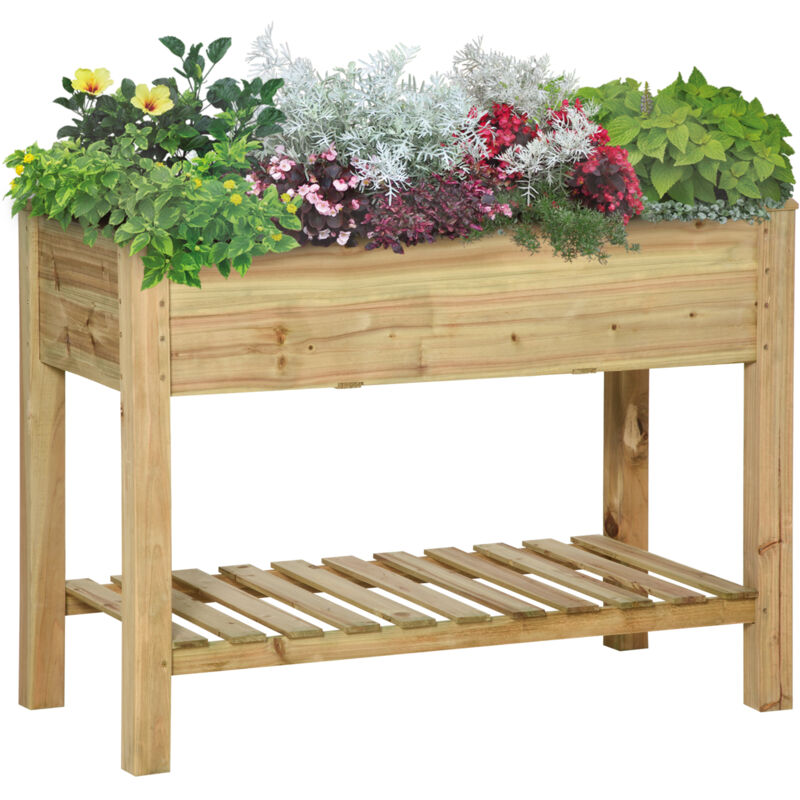 Jardinière surélevée - Outsunny - avec Étagère de Rangement en Bois - Trous de Drainage - 113 x 56 x 84 cm - vert
