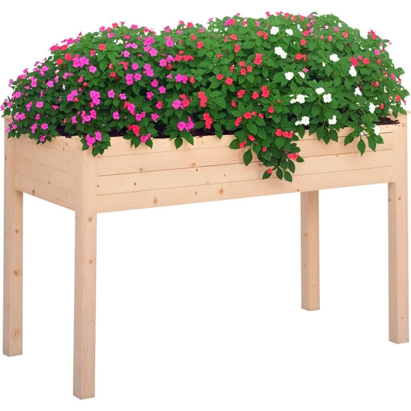 Jardinière sur pieds potager dim. 122L x 56l x 76H cm inserts d'irrigation + feutre de drainage inclus bois massif sapin