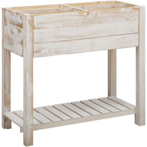 Jardinière sur pieds potager dim. 80L x 40l x 78H cm bois sapin blanc effet vieilli - Blanc