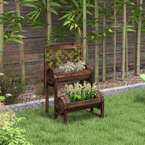 Jardinière sur pieds surélevée avec treillis carré potager 2 niveaux pour terrasse. balcon jardin 42 x 49 x 80 cm marron