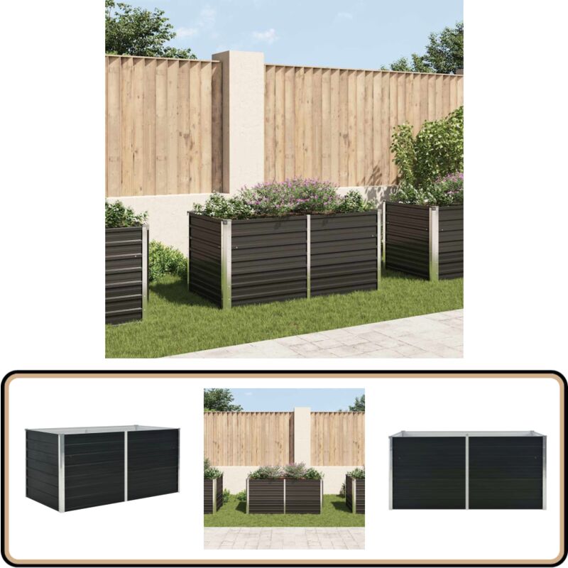 Jardinière surélevée Anthracite 160x80x77 cm Acier galvanisé - Jardinierè Surélevée - Jardinière Extérieure - Jardinière Acier - Pot De Fleurs