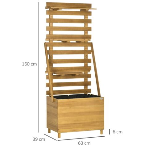 Jardinière surélevée avec 3 tiroirs, treillis inclus, résistante aux intempéries, en bois massif, 63 cm x 39 cm x 160 cm, finition naturelle