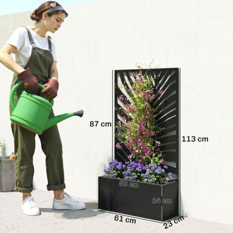 Jardinière surélevée avec brise-vue, bac à fleurs/jardinière en métal, treillis de jardin 61 x 23 x 113 cm