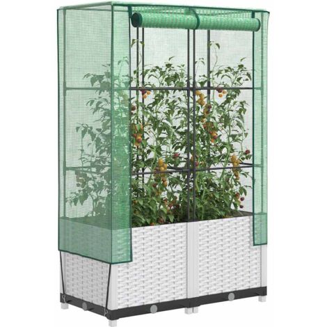 Jardinière surélevée avec housse aspect rotin-Pot de fleur-Bac à fleurs 80x40x138 cm