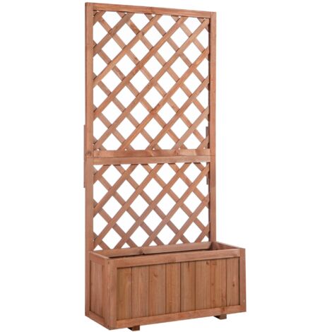 Jardinière surélevée avec treillis, 72,5 x 31,5 x 149,5 cm, en bois naturel, pour plantes grimpantes et fleurs.