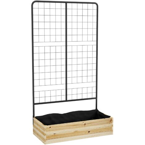 Jardinière surélevée avec treillis, bac à fleurs en bois naturel, jardin d'herbes aromatiques et jardinière pour jardin et balcon, 80 x 38 x 145 cm