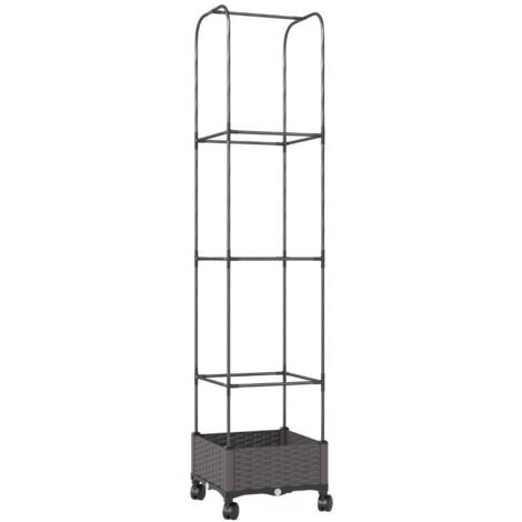 Jardinière surélevée avec treillis, bac à fleurs mobile sur roulettes, trou de drainage, dimensions : 40 x 40 x 185 cm