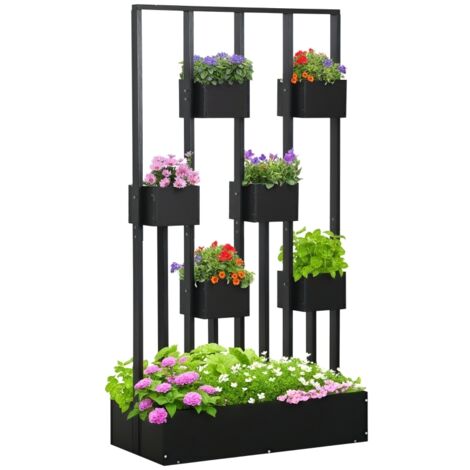 Jardinière surélevée avec treillis en bois pour plantes, légumes, fleurs ou herbes aromatiques, dim. 90L x 45L x 170H cm