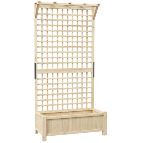 Jardinière surélevée avec treillis et toit, bac à fleurs, résistante aux intempéries, en bois naturel, 90 x 45 x 183 cm