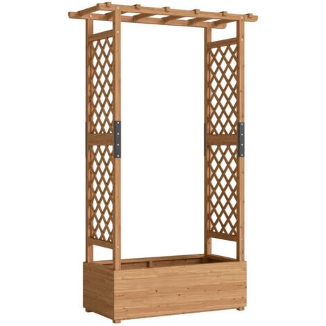 Jardinière surélevée avec treillis et toit, pour fleurs, fruits, légumes, herbes aromatiques, 110 x 44 x 181 cm, bois, orange